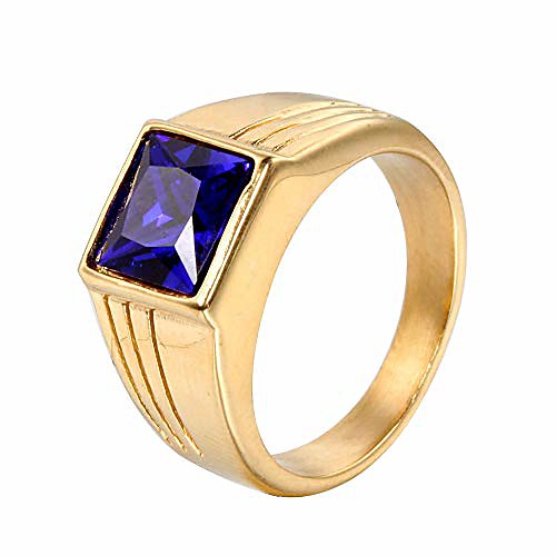 

men's stainless steel with square royal blue stone ring gold size 9