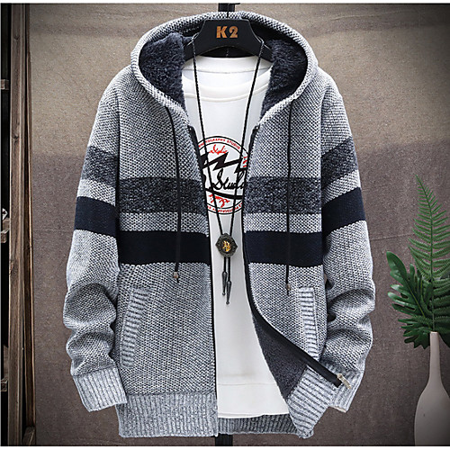 

hoodies for men zip up stripe design heavy fleece lined sweatshirts (lt.grey, 2xl)