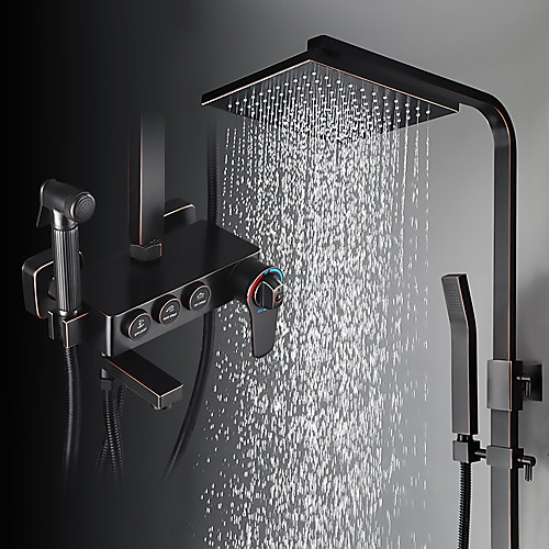 

Shower System / Rainfall Shower Head System Set - Handshower Included Waterfall Vintage Style / Traditional Antique Brass Mount Outside Ceramic Valve Bath Shower Mixer Taps