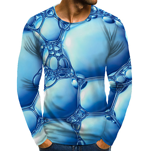 

Men's T shirt 3D Print Graphic 3D Plus Size Print Long Sleeve Daily Tops Elegant Exaggerated Blue