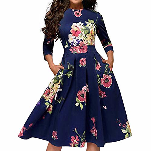 

dresses for women casual summer, women's floral vintage dress elegant midi evening dress 3/4 sleeves