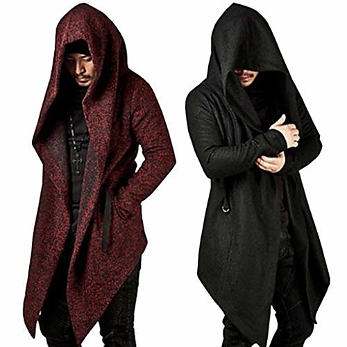 

mens long sleeve irregular hem cardigan coat trench cardigan hooded cloak cape long sleeve knitted coat (wine red , m)