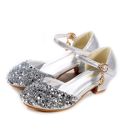 

Girls' Heels Moccasin Flower Girl Shoes Princess Shoes Patent Leather PU Little Kids(4-7ys) Big Kids(7years ) Daily Party & Evening Walking Shoes Rhinestone Sparkling Glitter Buckle Silver Fall