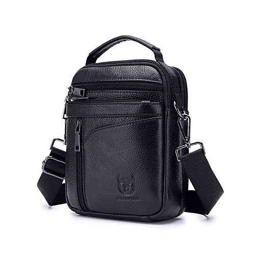 

Men's Bags Cowhide Crossbody Bag Zipper Daily Outdoor MessengerBag Black