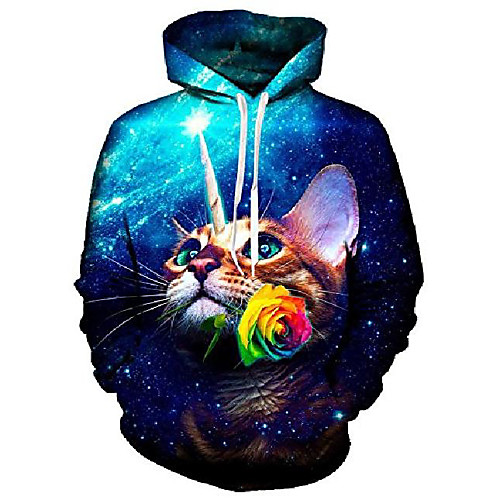 

men women galaxy cat graphic hoodie sweatshirts pullover jacket coat for casual running sports blue