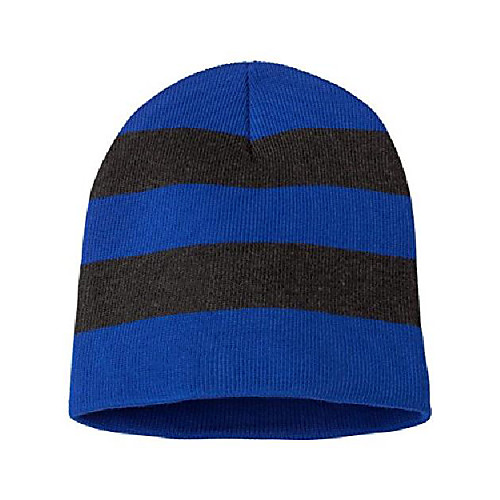 

sp01 men's rugby striped knit beanie royal/charcoal one size
