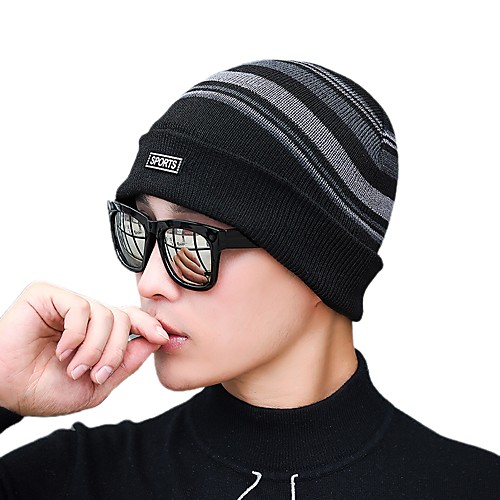 

Men's Hiking Cap Beanie Hat 1 PCS Winter Outdoor Windproof Warm Soft Thick Skull Cap Beanie Stripes Woolen Cloth Medium and long standard gray Medium and long standard blue Medium and long wine red