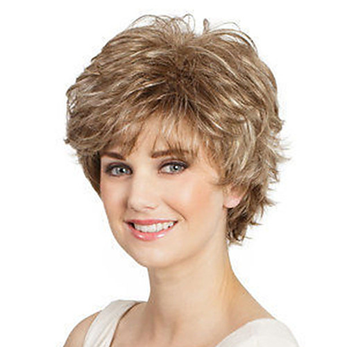 

Synthetic Wig Curly Bouncy Curl Asymmetrical Wig Short Light Brown Synthetic Hair Women's Fashionable Design Exquisite Light Brown