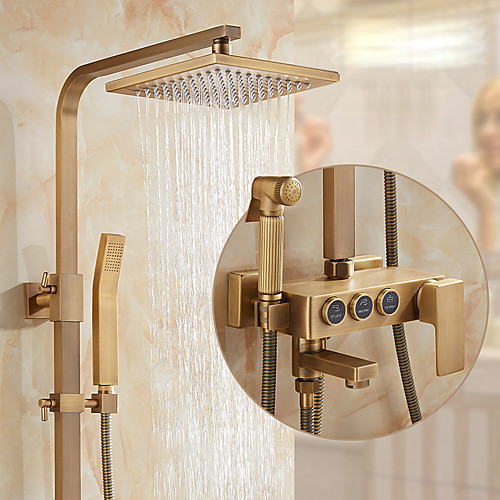 

Shower System / Rainfall Shower Head System Set - Handshower Included Waterfall Vintage Style / Traditional Antique Brass Mount Outside Ceramic Valve Bath Shower Mixer Taps