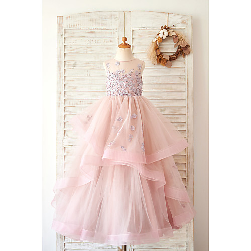 

Ball Gown Floor Length Wedding / Birthday Flower Girl Dresses - Lace / Tulle Sleeveless Jewel Neck with Lace