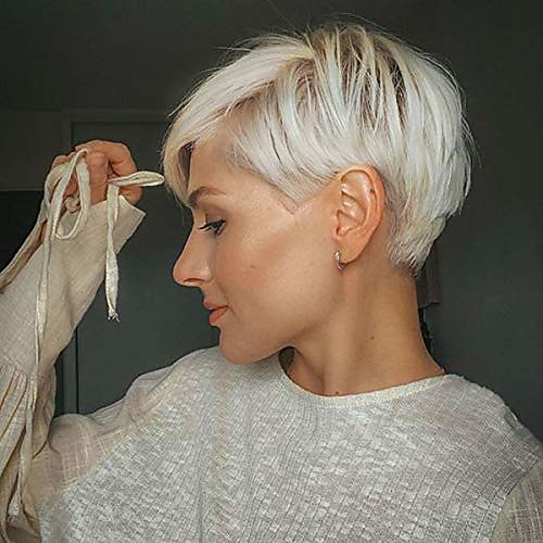 

synthetic short pixie cut wig brown mix blonde layered free part full hair dark root fluffy wig with bangs
