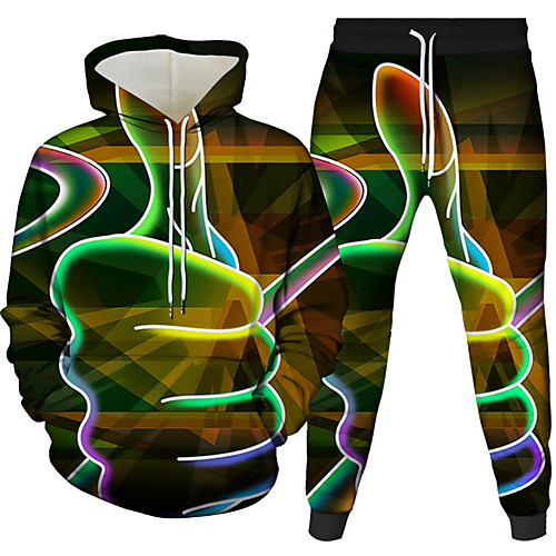 

Men's 3D Hoodies Set Graphic 3D 2 Piece Hooded Daily 3D Print Casual Hoodies Sweatshirts Long Sleeve Green
