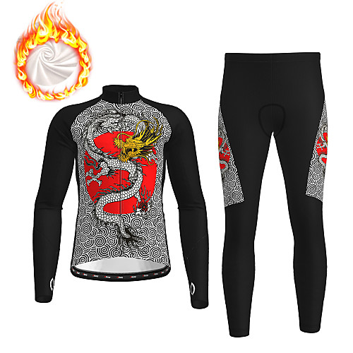 

21Grams Men's Long Sleeve Cycling Jersey with Tights Winter Fleece Black / Yellow Black Dragon Bike Fleece Lining Breathable Warm Quick Dry Sports Dragon Mountain Bike MTB Road Bike Cycling Clothing