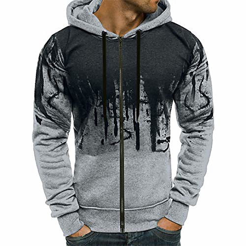 

mens gradient color long sleeve hooded drawstring sweatshirt hoodies (m, gray (zipper))