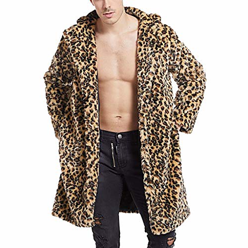 

men leopard winter warm fashion outdoor en faux-fur' coat collar overcoat man coat jacket set khaki