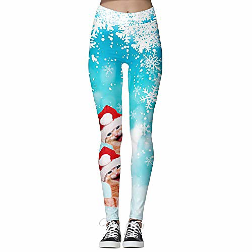 

women's snowflake cute cat patterned workout leggings xl