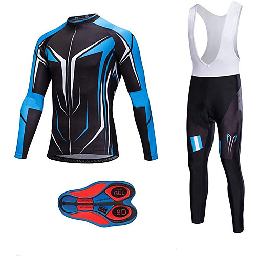 

21Grams Men's Long Sleeve Cycling Jersey with Bib Tights Winter Fleece Polyester Black / Blue Bike Clothing Suit Fleece Lining Breathable 3D Pad Quick Dry Warm Sports Graphic Mountain Bike MTB Road