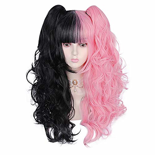 

27.6 lolita long cruly cosplay wig on 2 ponytails(pink&black)