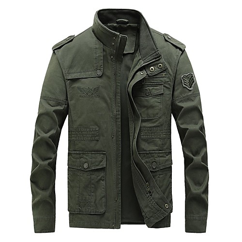 

Men's Solid Colored Military Fall & Winter Trench Coat Regular Daily Long Sleeve Cotton Coat Tops Black