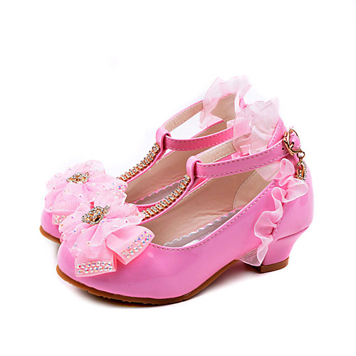 

Girls' Heels Moccasin Flower Girl Shoes Princess Shoes Rubber Patent Leather Little Kids(4-7ys) Big Kids(7years ) Daily Party & Evening Walking Shoes Rhinestone Buckle Sequin White Pink Fall Spring