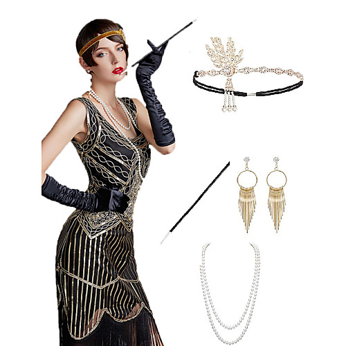 

The Great Gatsby Charleston 1920s The Great Gatsby Roaring 20s Costume Accessory Sets Gloves Flapper Headband Women's Tassel Costume Head Jewelry Earrings Pearl Necklace Black / Golden / BlackSliver
