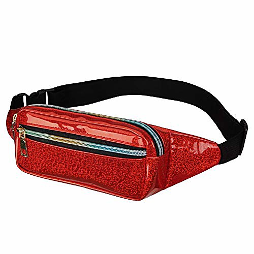 

fanny pack waist bags for women shiny holographic waist bum bag waterproof for festival party travel rave hiking red shiny