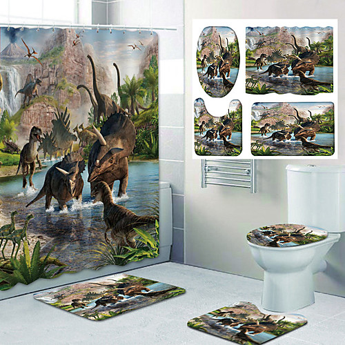 

Dinosaur Battle Pattern PrintingBathroom Shower Curtain Leisure Toilet Four-Piece Design