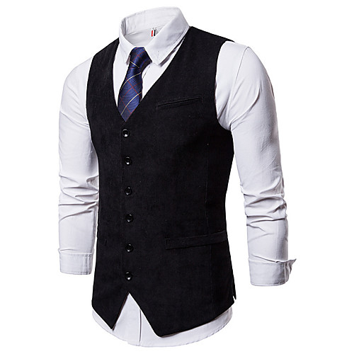 

Men's Solid Color Office / Business Vest Polyester Coat Tops Navy