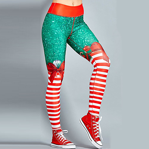 

Women's High Waist Yoga Pants Leggings Tummy Control Butt Lift Breathable Christmas Red / White Black / Red WhiteRed Fitness Gym Workout Running Winter Sports Activewear High Elasticity Skinny