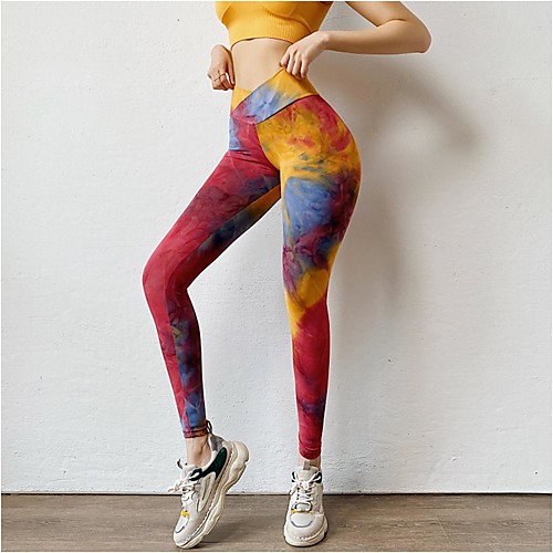 

Women's Running Tights Leggings Compression Pants Street Bottoms Tie Dye Winter Fitness Gym Workout Running Jogging Training Butt Lift Breathable Quick Dry Sport Red Yellow Blushing Pink / Stretchy