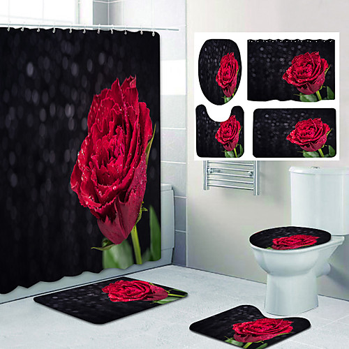 

Red Rose Pattern PrintingBathroom Shower Curtain Leisure Toilet Four-Piece Design