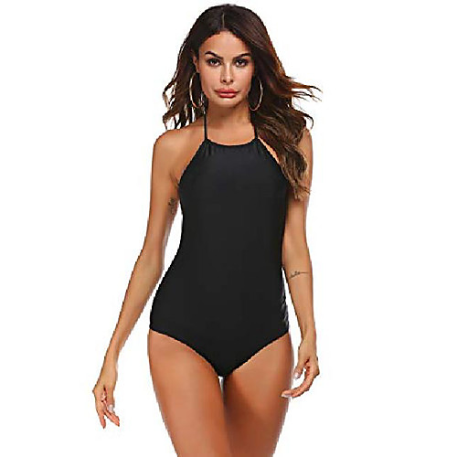 

one piece swimsuit halter high neck backless womens bathing suit tummy control swimwear slimming(solid black,m)