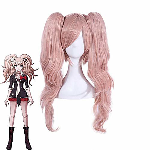 

danganronpa dangan ronpa junko enoshima wig light pink heat resistant sythentic hair clip ponytails cosplay wig