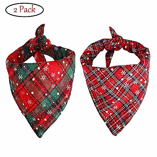 

2 pack red green stripe dog bandana pet neck dress scarf bib christmas headwear large dogs costumes pets lattice bandan snowflake neck dress (l, snowflake)