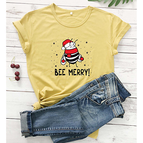 

Women's Christmas T shirt Graphic Graphic Prints Letter Print Round Neck Tops 100% Cotton Basic Christmas Basic Top White Black Purple