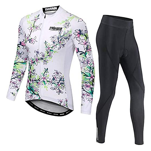 

21Grams Men's Long Sleeve Cycling Jersey with Tights Winter Fleece White Floral Botanical Bike Thermal Warm Fleece Lining Breathable Quick Dry Sports Graphic Mountain Bike MTB Road Bike Cycling