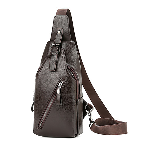 

Men's Bags PU Leather Sling Shoulder Bag Chest Bag Zipper Daily Outdoor 2021 MessengerBag Black Brown