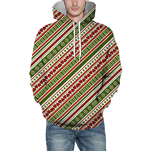 

Men's Pullover Hoodie Sweatshirt Striped Graphic 3D Christmas Daily 3D Print Christmas Hoodies Sweatshirts Green