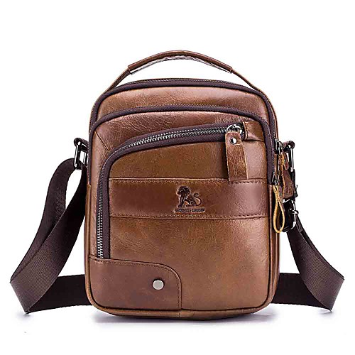 

Men's Bags Cowhide Crossbody Bag Zipper Daily Outdoor Black Brown