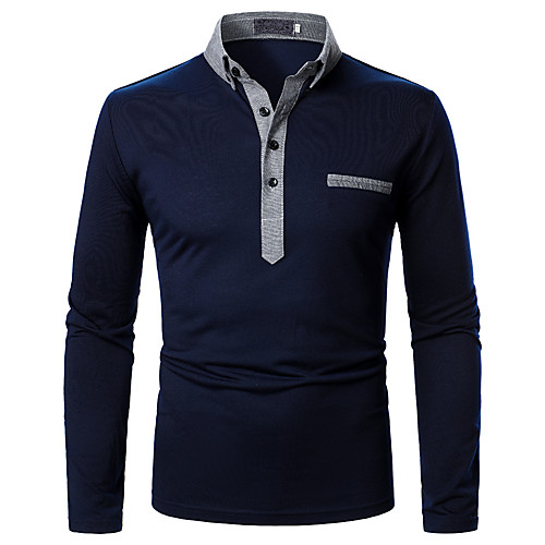 

Men's Polo Other Prints Color Block Long Sleeve Daily Tops Streetwear Dusty Blue