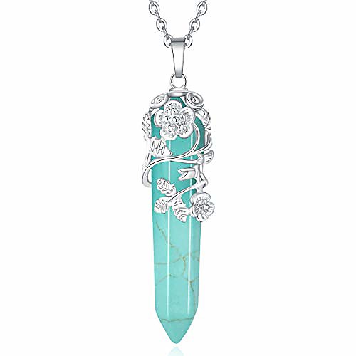 

flower wrapped synthetic green turquoise point pendant necklace reiki healing crystals stone necklaces gemstone quartz jewelry for women