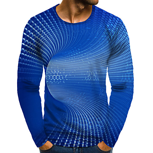 

Men's T shirt 3D Print Graphic 3D Plus Size Print Long Sleeve Daily Tops Elegant Exaggerated Blue