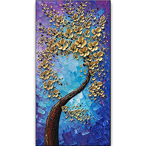 

Oil Painting Hand Painted Horizontal Panoramic Floral / Botanical Modern Rolled Canvas (No Frame)