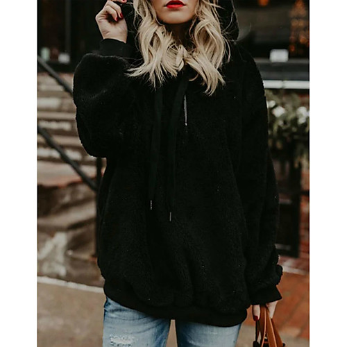 

Women's Pullover Hoodie Sweatshirt Plain Zipper Daily Casual Fuzzy Hoodies Sweatshirts Black Blushing Pink Wine