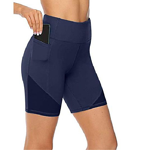 

running shorts women compression fitness high waist fitness high waist out pocket yoga short running athletic workout leggings for women running biker shorts (navyblue s)