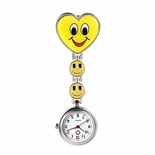 

heart shape smile face nurse fob clip on brooch hanging pocket watch (yellow)