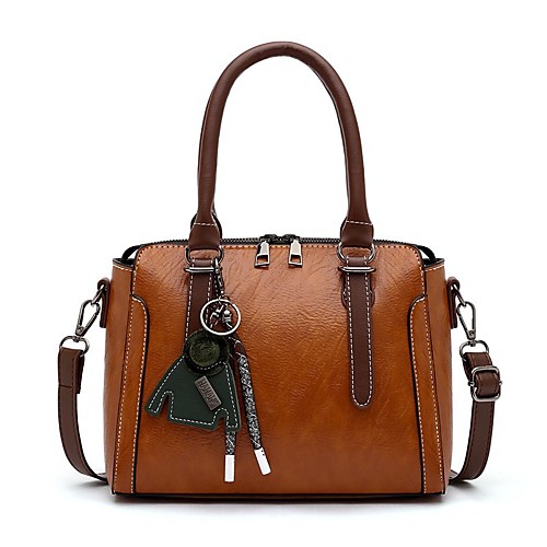 

Women's Bags PU Leather Satchel Top Handle Bag Zipper Date Office & Career 2021 Handbags Black Blushing Pink Green Brown