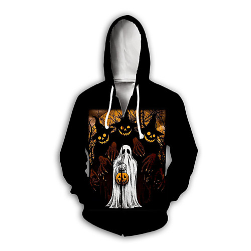 

Men's Zip Up Hoodie Sweatshirt Graphic Halloween Daily 3D Print Casual Halloween Hoodies Sweatshirts Black
