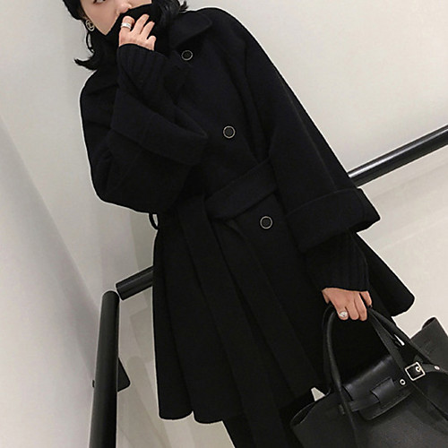 

Women's Solid Colored Basic Fall & Winter Coat Regular Daily Long Sleeve Cotton Coat Tops Black