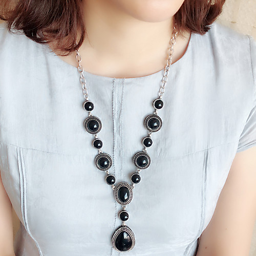 

Women's Pendant Necklace Chain Necklace Retro Sun Drop Friends Joy Pear Luxury Classic Elegant Vintage Stone Alloy Black Blue 59 cm Necklace Jewelry 1pc For Christmas Halloween Street Formal Festival